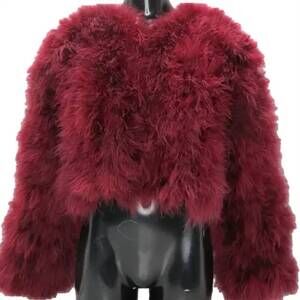 NEW LE NUAGE women's lola feather crop jacket in merlot red